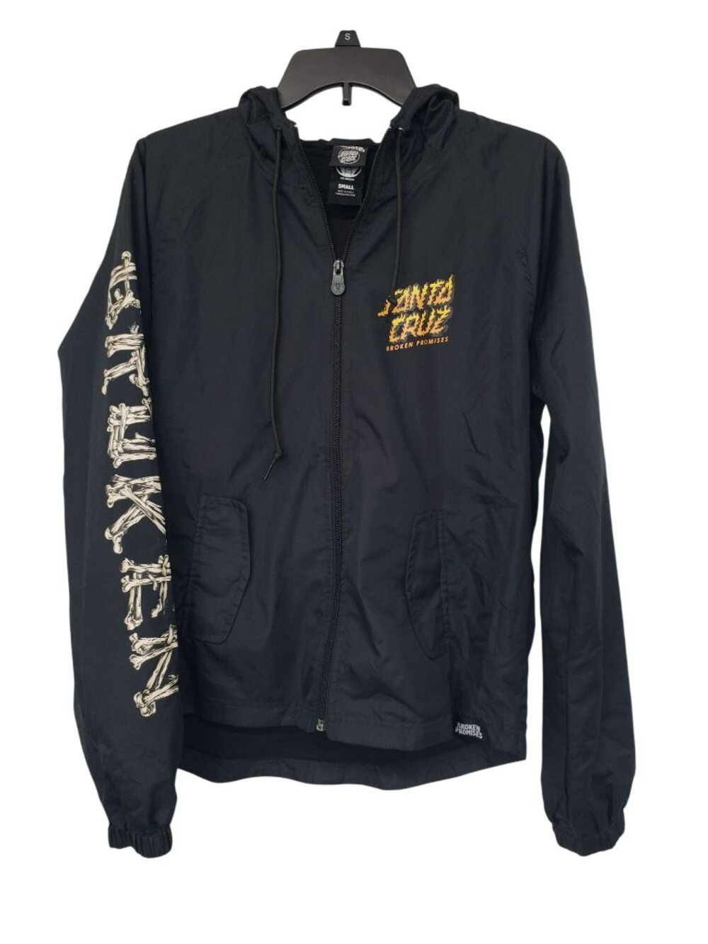 Santa Cruz Broken Promises Black Hooded Windbreaker Jacket Womens S Packable - Picture 2 of 11